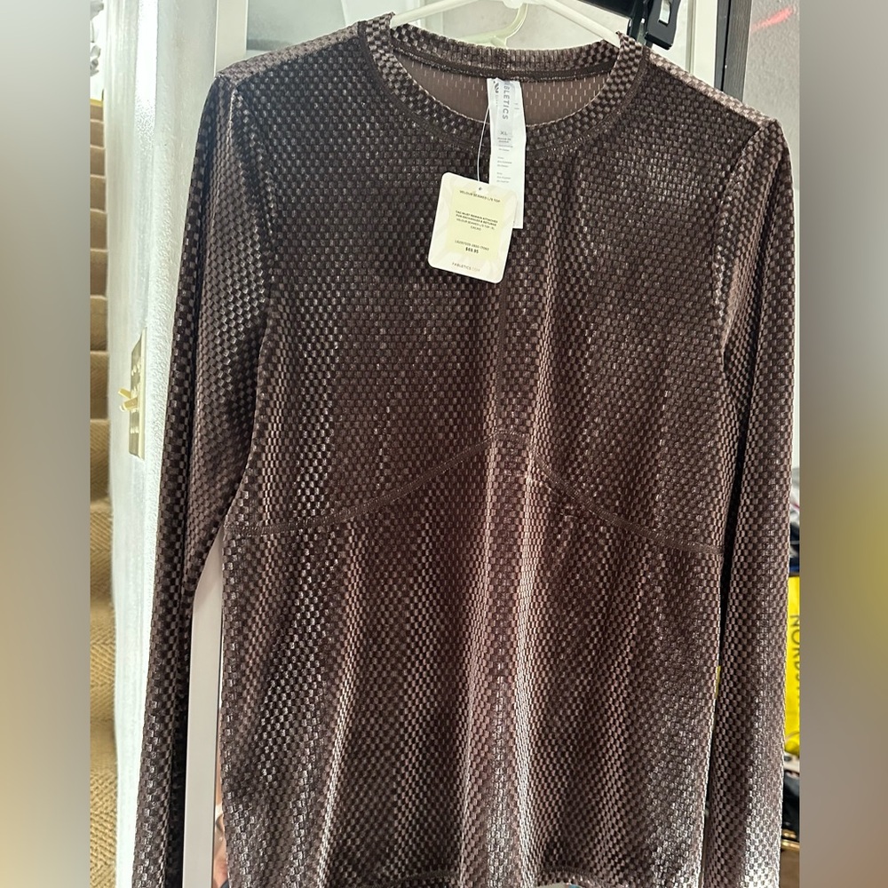 Fabletics Velour‎ Seamed Long-Sleeve Top XL Brown Cacao